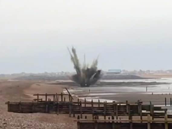 The controlled blast at Medmerry (Photograph: Selsey Coastguard Rescue Team)