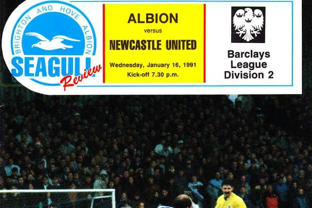 Programme cover from 1991: Brighton enjoyed a fine victory against Newcastle in 1991 thanks to four goals from Bryan Wade