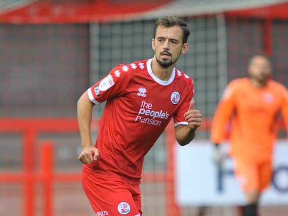 Jack Powell thought he had snatched a late point for Crawley Town at Barrow but it wasn't to be as the Reds fell to a dramatic 3-2 defeat. Picture by Steve Robards