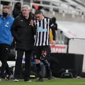 Newcastle United boss Steve Bruce will assess the fitness of Almiron ahead of kick-off at the Amex Stadium