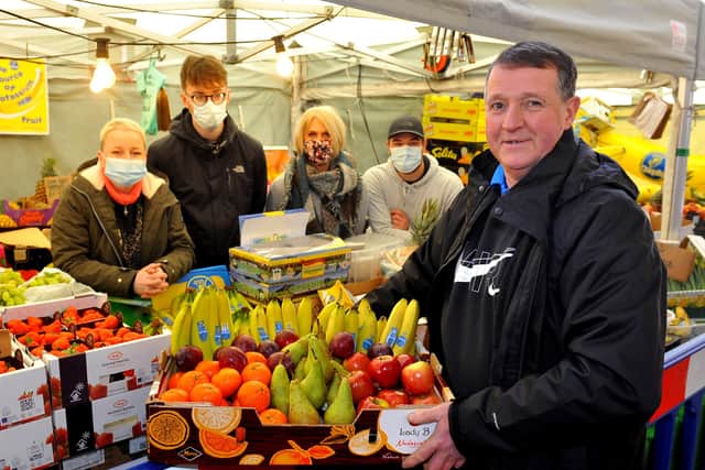 Mark Dyer of Quality Fruits with one of his fruit boxes. Picture by Steve Robards