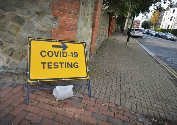 Covid Testing Centre signs in Eastbourne. SUS-201020-152413001