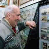 Ron Ham admiring the nautical collection of cards in Storrington Museum in 2007