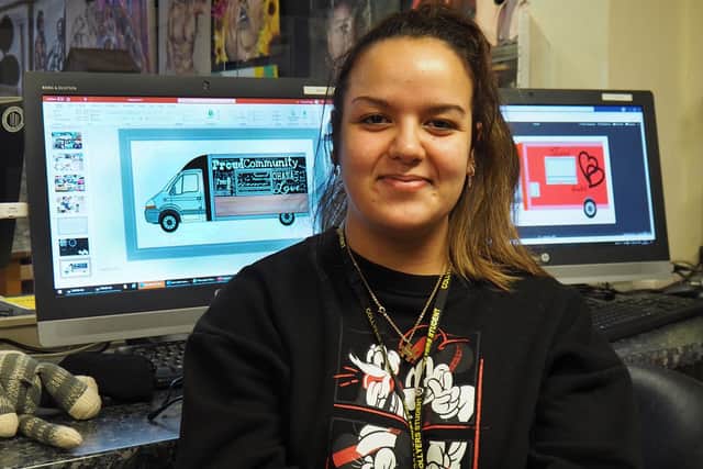 Collyer's student Fuzzy Isaacs won Horsham District Council's competition to create a new design for the Mobile Community Hub SUS-210329-141020001