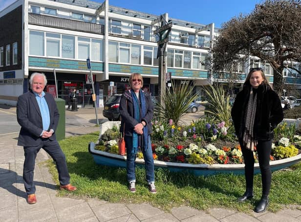 Councillors Val and Bryan Turner and Broadwater campaigner Paisley Thomson at the proposed location for the mast in Cricketers Parade, Broadwater