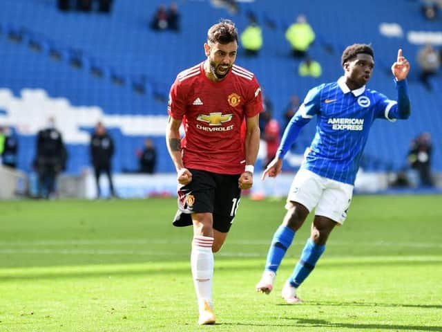 Manchester United's Bruno Fernandes scored a controversial 100th minute in a crazy match at the Amex Stadium earlier this season