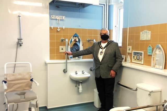 Littlehampton mayor David Chace officially opens the new accessible changing room at Creative Heart