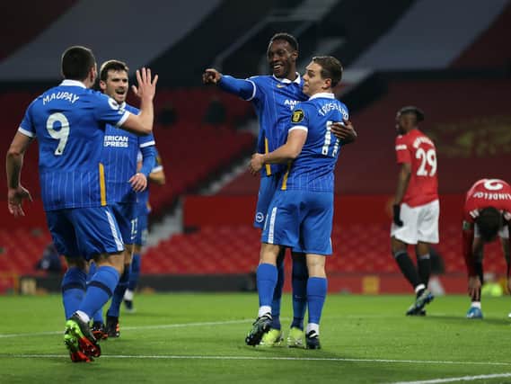 Danny Welbeck celebrates after scoring against his former club