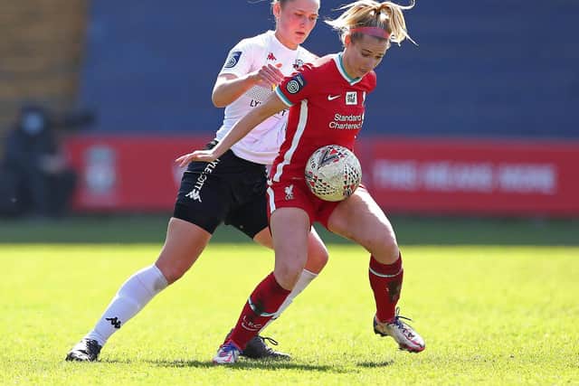 Kirsty Linnett of Liverpool battles for possession with Ellie Hack of Lewes / Picture: Getty