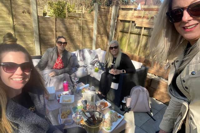 Katherine was possibly a bit over-enthusiastic when it came to the prosecco when she got together with friends in the garden...