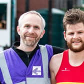 At the finish line last year: Moyleman race director Duncan Rawson and winner James Turner. Photograph: Barry Collins