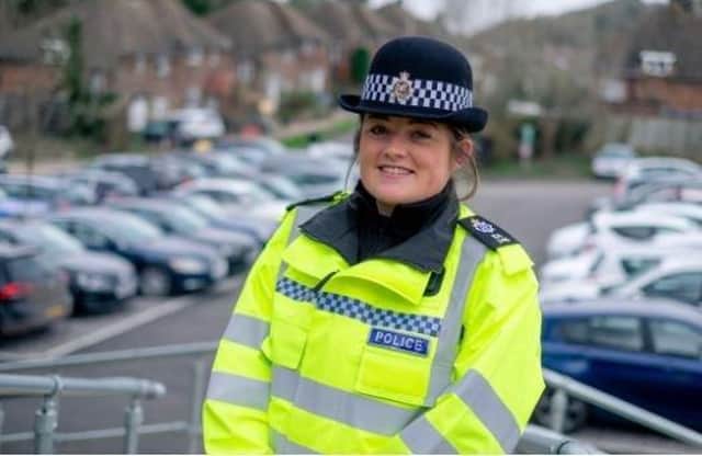 Emma Bennison, who has recently made her first arrest as one of Sussexs newest police officers, was advised to join the force after her heroic response to hearing a womans screams one night in Chichester in August 2018. Photo: Sussex Police SUS-201103-104857001