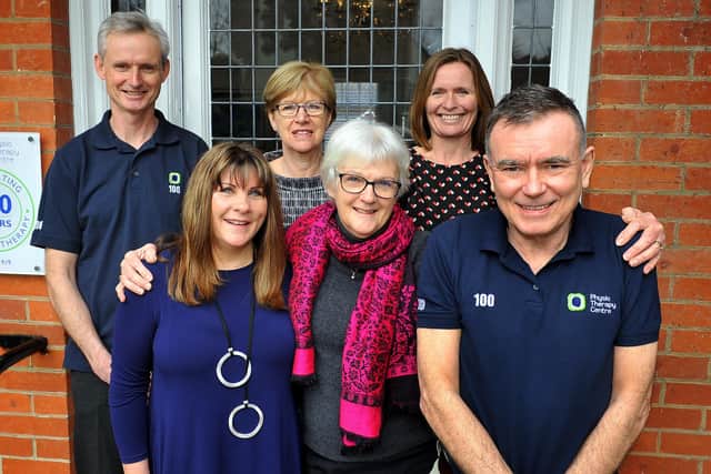 Wendy Langley (middle front row) and staff at the Physio Therapy Centre in Haywards Heath. Picture: Steve Robards