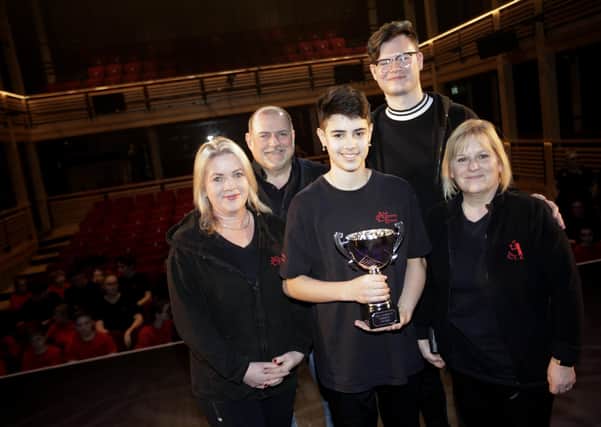 Ariel drama academy directors Nicci and Neil Hopson, Horsham student Jake Davis, Horsham principal Ben Simpson and Ariel director Bev Locke. Jake Davis is the winner of the Ariel Company Theatre Gordon Hopson award, presented to a student for upholding the positive ethos of Ariel Drama Academy and being an wonderful Ariel ambassador. Picture by Stephen Candy
