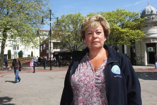DM1942475a.jpg. Worthing town centre manager Sharon Clarke in South Street Square, a hotspot for antisocial behaviour. Traders have called for the authorities to do more to crackdown on the problem. Photo by Derek Martin Photography. SUS-190430-183005008