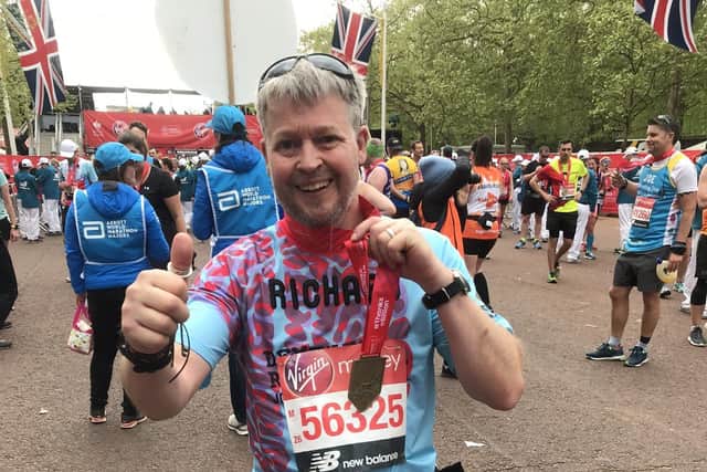 Richard Pearce after finishing last year's London Marathon