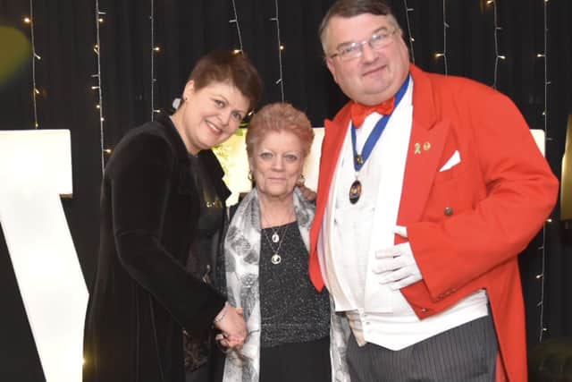Phyllis Tipper, centre, with international performer Tania Rodd and Worthing toastmaster Bob Smytherman. Picture: Kate Henwood Photography