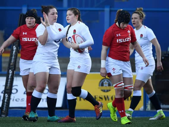 Jess Breach (centre) pictured for England against Wales a year ago / Picture: Getty