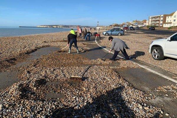 Seaford Park Runners cleared the shingle by hand with brooms and shovels