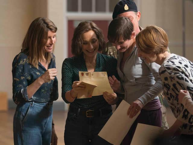 Military Wives -Pictured Sharon Horgan as Lisa, Kristin Scott Thomas Kate, Jason Fleymng as Crooks and Emma Lowndes as Annie