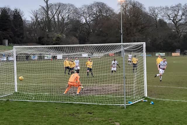 Ben Pope scores from the spot. Picture by Emma Clements
