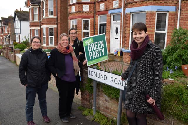 Caroline Lucas with members of the Hastings Green Party. Picture supplied by the Hastings Green Party