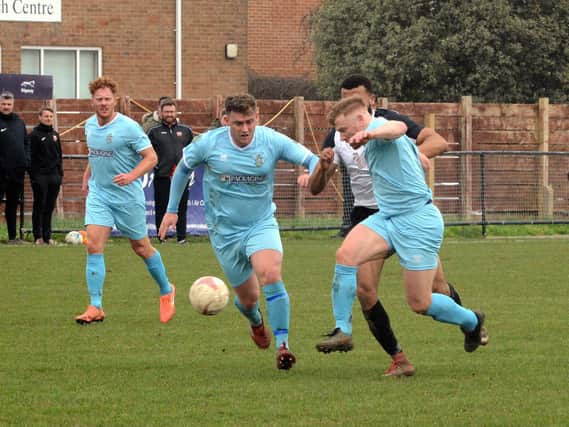 Action fro m Saturday's game between Pagham and Eastbourne Town. Picture by Kate Shemilt