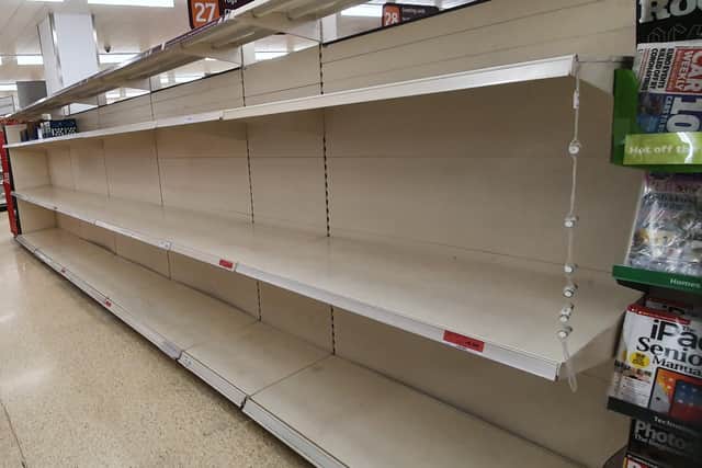 The empty toilet roll aisle in Sainsbury's