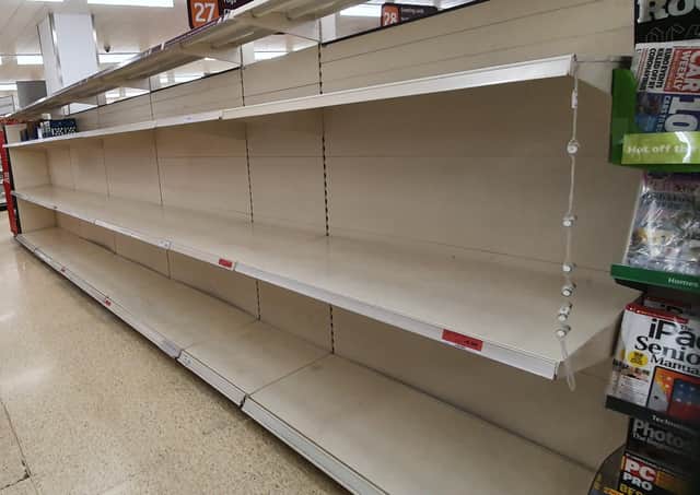 The empty toilet roll aisle in Sainsbury's in Horsham