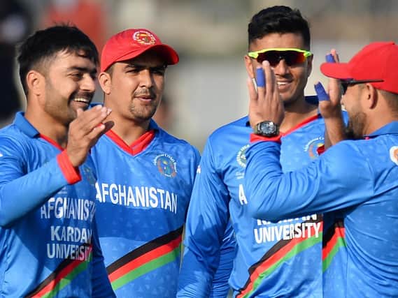 Rashid Khan celebrates a wicket for Afghanistan against Ireland