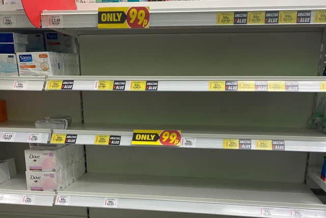 Empty shelves in Savers, Montague Street