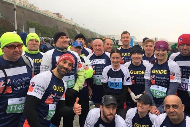 Blind veterans and their guides at the Brighton Half Marathon in February