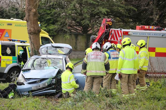 Firefighters rescued two people from the vehicle