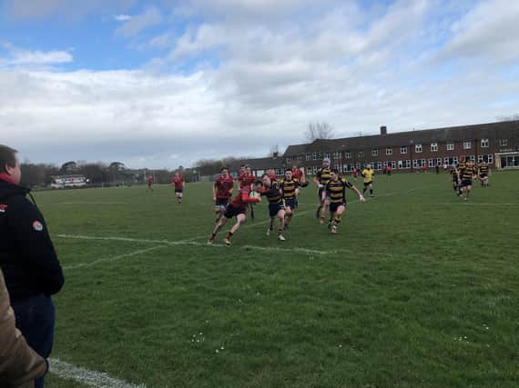 Action shot from Heath Hawks' title-clinching 22-5 win over Eastbourne Colts on Saturday. Photo courtesy of HHRFC and Tracey Spuyman.