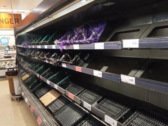 Empty shelves in Sainsbury's