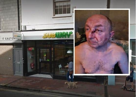 Mike Williams after the attack (inset) and Subway in Lewes. Picture: Google Street View