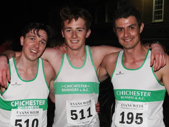 A Chichester 1-2-3, with winner Ned Potter flanked by Will Boutwood and Mike Houston / Picture: Derek Martin