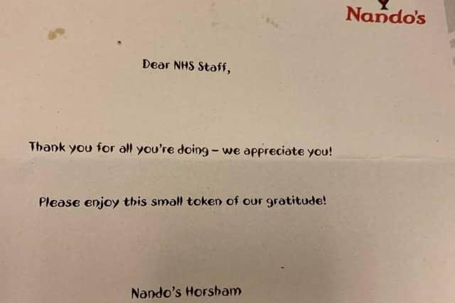 The note from Nando's to the NHS