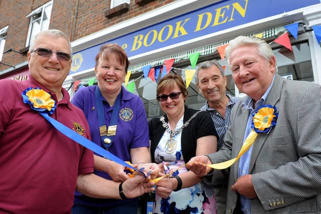 Former Burgess Hill Lions president Sarah Dorrington and former town mayor Jacqui Landriani at the grand opening of The Book Den in 2017. Picture: Steve Robards