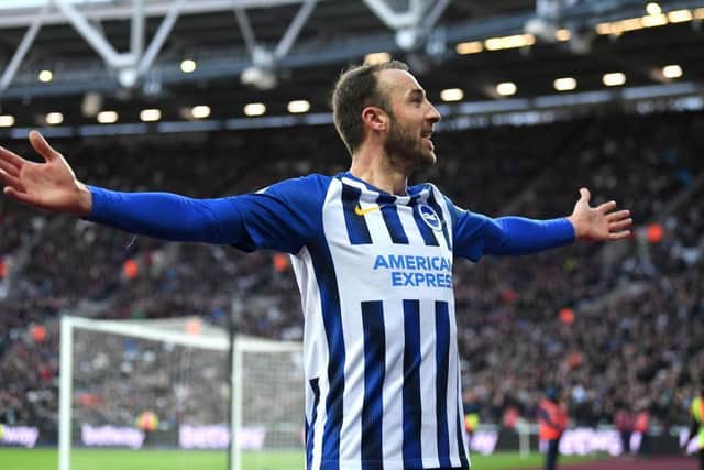 Glenn Murray takes the applause from the crowd after scoring at West Ham earlier this season
