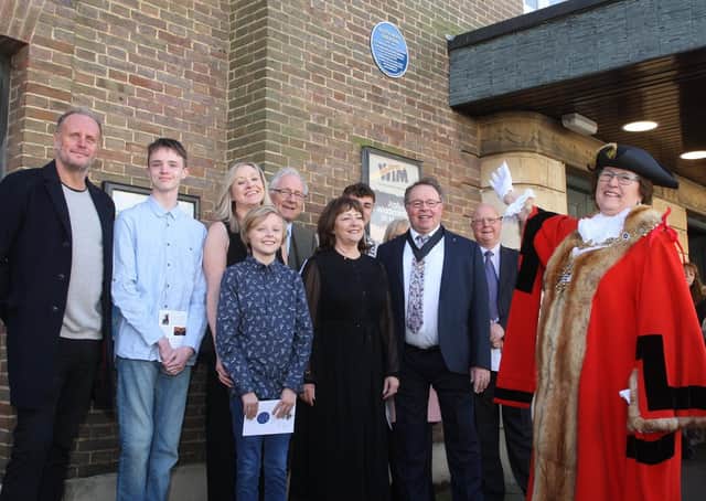 The blue plaque unveiling at Worthing Assembly Hall for Keith Emerson. The Mayor Hazel Thorpe and guests