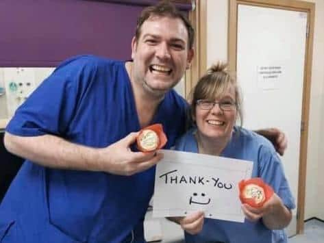 Hospital staff show their grateful thanks