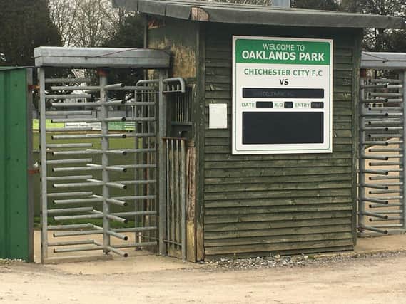 All locked up and no football to stage - this scene at Oaklands Park, Chichester, is mirrored at grounds everywhere / Picture: Steve Bone
