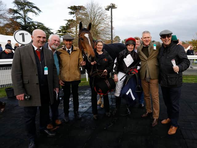 Jamie Moore and connections with One Of Us after their win in the Southern National at Fontwell last November / Picture: Clive Bennett