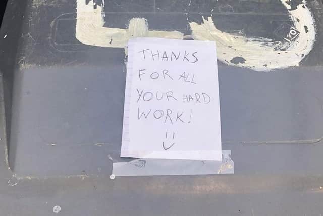 'Thanks for you hard work' - a message left for refuse workers in Eastbourne