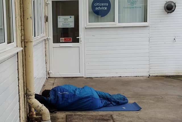 A rough sleeper outside Eastbourne Citizens Advice