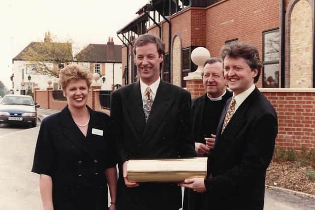 Pictured at the burial of the time capsule in 1992 are Matron Lin Merrett; Ken Steven, director of Prodescon; the Dean of Chichester, the Very Rev John Treadgold; and Adrian Stevensen, director of Independent Care