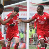 Crawley Town celebrate Ricky German's goal in the home win over Oldham Athletic on March 7  the last game before the enforced break. Picture by Derek Martin