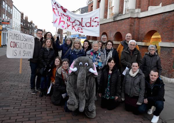 Supporters of Rumboldswhyke School outside the Assembly Rooms in Chichester