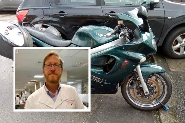 Ian Evans (inset) and his motorbike before it was stolen